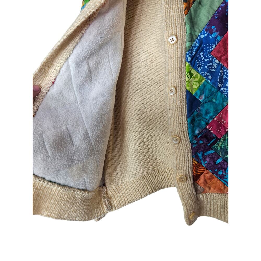 Handmade L Quilt Cardigan Sweater Multicolor Whimsygoth Cottage Art to Wear - Picture 5 of 5